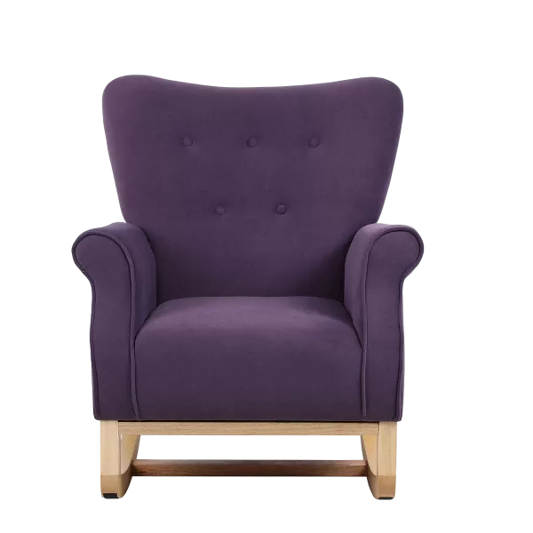 Modern Lavender Purple Velvet High Back Rocking Chair - Comfortable Fabric Padded Seat - Ideal for Baby Nursery - Rubberwood Frame