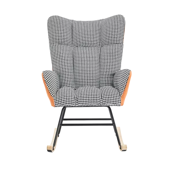 Metal Frame Teddy Fabric Orange Rocking Chair of Wooden Legs Ideal for Living Room & Bedroom