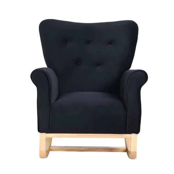 Stylish Black Velvet Rocking Chair of  Rubber Wood Frame and Legs Ideal for Living Room & Bedroom