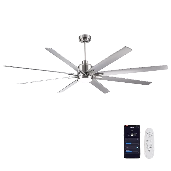 Archer 65 in. Integrated LED Indoor Satin Nickel Ceiling Fan with Light and Remote Control Included