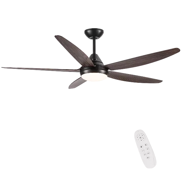 56 In Intergrated LED Indoor 6-Speed Smart Ceiling Fan Lighting with Brown Wood Grain ABS Blade