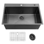 33x22 Inch Gunmetal Black Topmount 18 Gauge  304 Stainless Steel Kitchen Sink