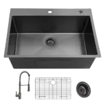 33Inch Topmount 18 Gauge Stainless Steel kitchen Sink With  Black Spring Neck Faucet