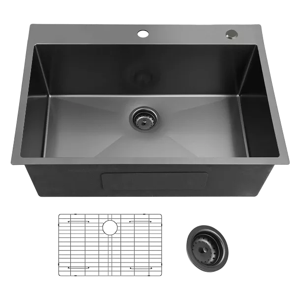 30 Inch Topmount Gunmetal Black 18 Gauge Single Bowl Kitchen Sink