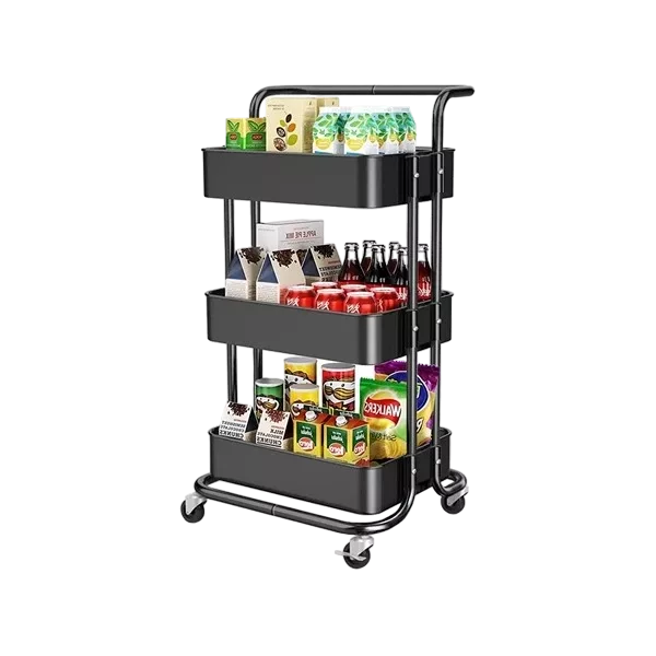 Werseon rolling trolley with wheels bathtub manager trolley rolling metal tissue trolley handle - black