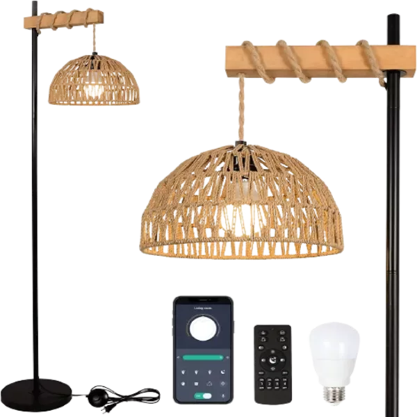 65.01 in. Brown 1-Light Lantern Smart Floor Lamp with Remote Control in Brown