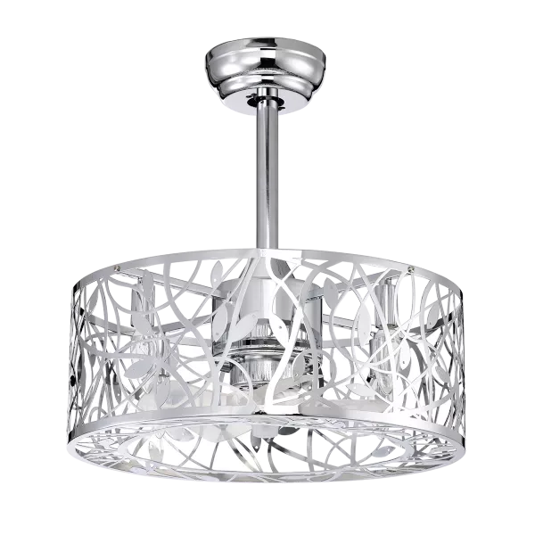 18" Chromium Color Caged Ceiling Fan With Remote Control And Lights