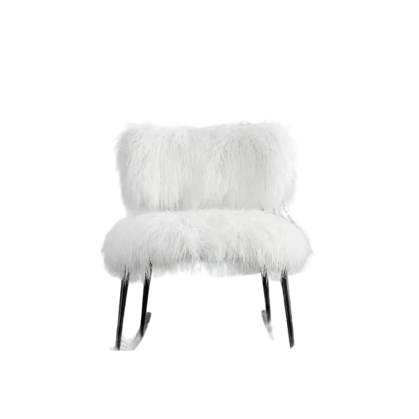 Plywood Frame Faux Fur White Rocking Chair of  Metal  Legs Ideal for Living Room & Bedroom