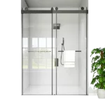 60 in. W x 76 in. H Sliding Frameless Shower Door Matte Black Clear Glass
