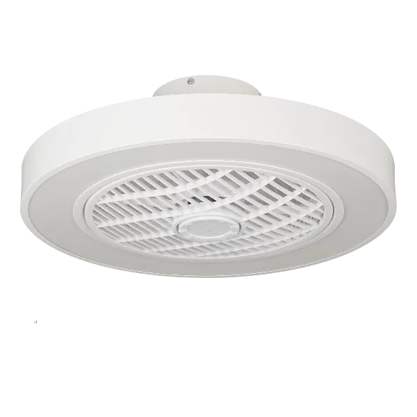 Modern 20 in. 1-Light Indoor White Enclosed Bladeless Ceiling Fan with Light and Remote Timing