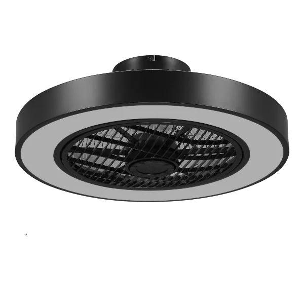Modern 20 in. 1-Light Indoor Black Enclosed Bladeless Ceiling Fan with Light and Remote Timing