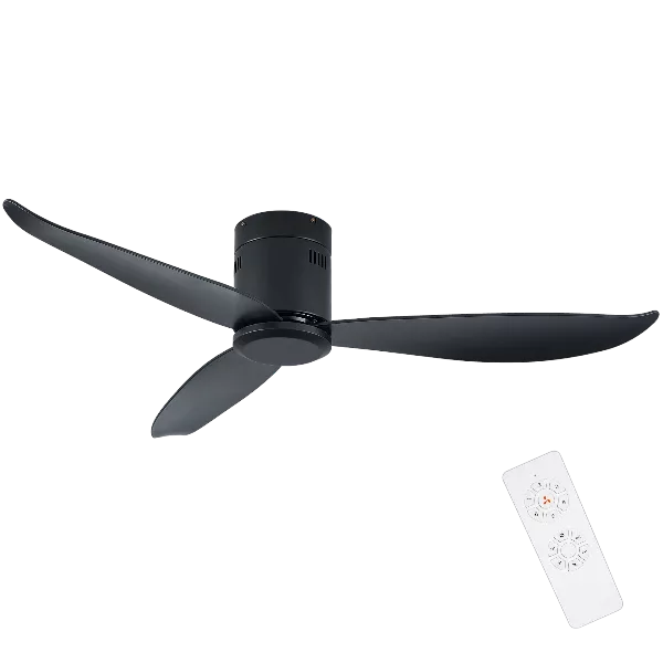 52 in. 3 Fan Speeds Flush Mount Ceiling Fan in Black with Remote Control