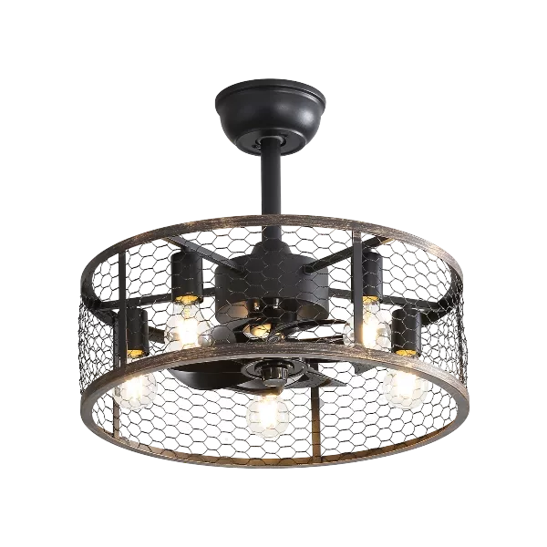 20 in. Indoor Black Caged Ceiling Fan with Lights Remote Control