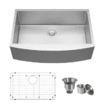 TECASA Farmhouse Sink 33 inches Stainless Steel Apron Sinks 16 Gauge for Kitchen Front Rounded 10 inch Deep Single Bowl Kitchen Sink with Accessories (Pack of 3)