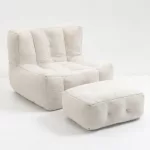 Comfortable White bean bag Chair for adults and children, with memory foam and ottoman ideal for  living room, bedroom, apartment