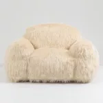 Modern Beige Faur Fux Bean bag chair lazy High-Density Foam Filled with Armrests Ideal For  living room, bedroom