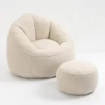 Modern Beige Microfiber Bean bag chair lazy High  Pressure Foam Filled with Footrest Ideal For  living room, bedroom