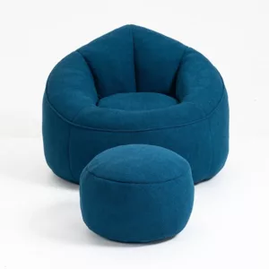 Modern Blue Microfiber Bean bag chair lazy High Pressure Foam Filled with Footrest Ideal For living room, bedroom