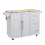 Kitchen Island with Spice Rack, Towel Rack and Extensible Solid Wood Table Top-White