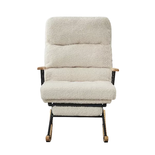 Metal Frame Teddy Fabric Beige Rocking Chair of Wooden Legs Ideal for Living Room & Bedroom