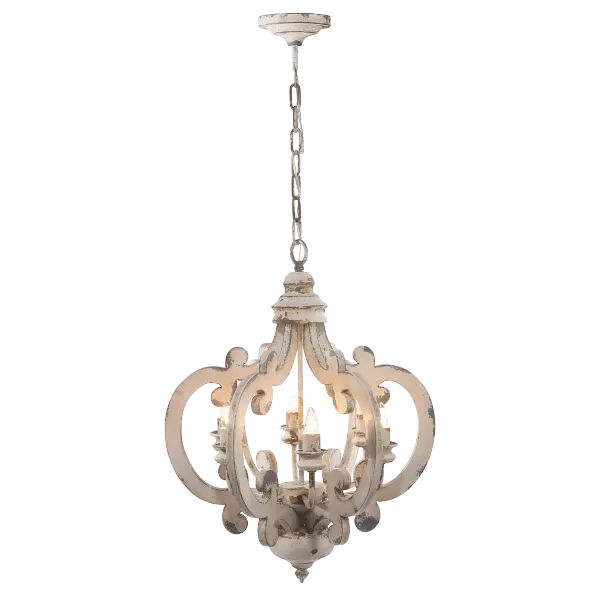24 in. French Country 6-Light White Crown Chandelier Cottage Rustic Wooden Light for Indoor