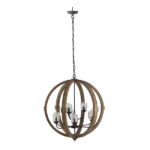 9- Light Globe Chandelier, Wood Chandelier Hanging Light Fixture with Adjustable Chain for Kitchen Dining Room Foyer Entryway, Bulb Not Included for Indoor