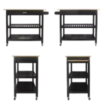 Kitchen Island & Kitchen Cart, Mobile Kitchen Island with Two Lockable Wheels, Rubber Wood Top, Black Color Design Makes It Perspective Impact During Party.