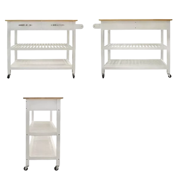 Kitchen Island & Kitchen Cart, Rubber Wood Top, Mobile Kitchen Island with Two Lockable Wheels, Simple Design for Easy Storing and Fetching, Two Drawers Give Unique Storage for Special Utensil.