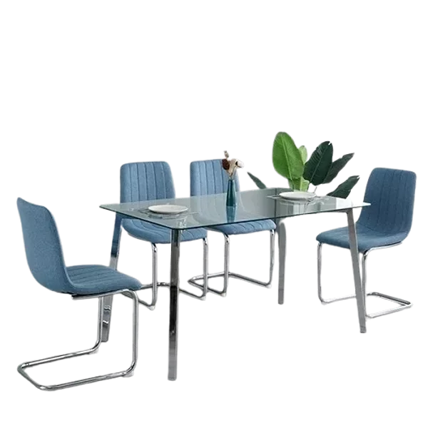 Modern 5 Piece Dining Table Set with 4 PU Dining Chairs Glass Tabletop and Silver Metal Legs Ideal For Dining Room