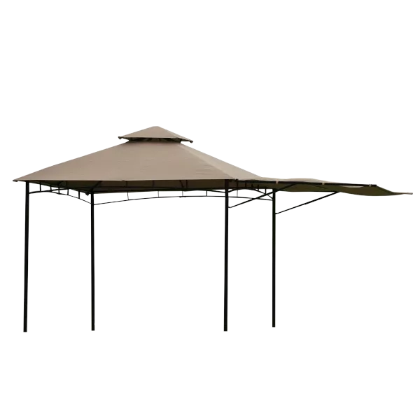 10 ft. Width x 10 ft. Brown Double Tiered Grill Canopy Gazebo Tent with Extendable Awning in Khaki Color