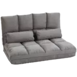 Metal Frame Dark Gray Folding Floor Sofa Chair with 2 Pillows, Adjustable Backrest and Headrest