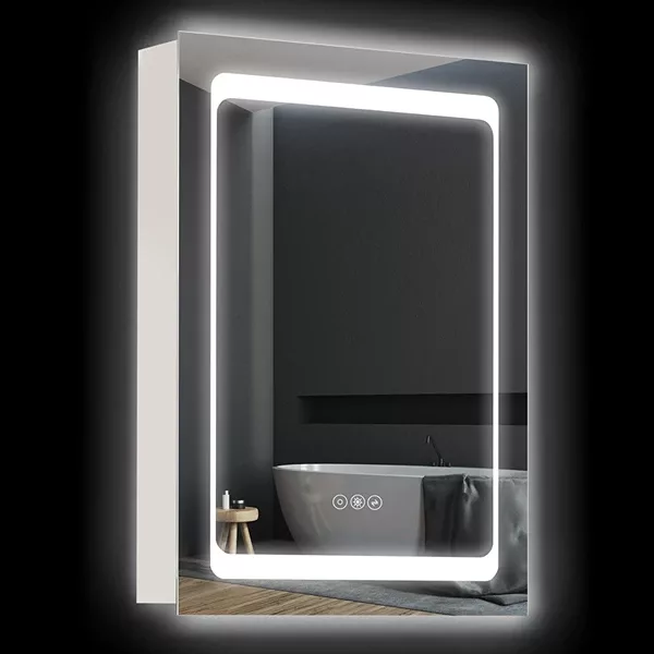 LED Lighted Medicine Cabinet with Mirror, Wall-Mounted Plug-In Bathroom Organizer with 3 Storage Shelves
