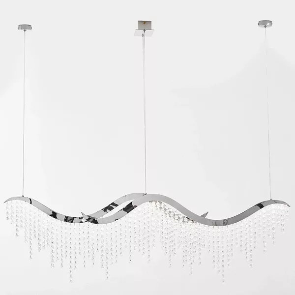 36.2" 1-Light Elegant Wave Design Crystal Hanging Ceiling Light, Pendant Light Fixture Chrome Plus Transparent For Indoor