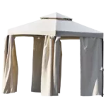 Outdoor Patio Hexagon Gazebo with Polyester Curtain Side Wall in Beige Color