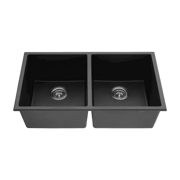 32 in. Undermount Double Bowl Black Kitchen Sink