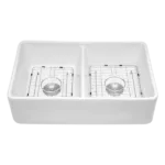 32 in Double Bowl Farmhouse Kitchen Sink in White Color