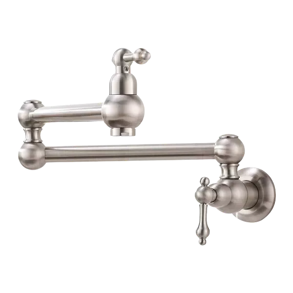 Pot Filler Faucet Wall Mount with Double Joint Swing Arms in Brushed Nickel