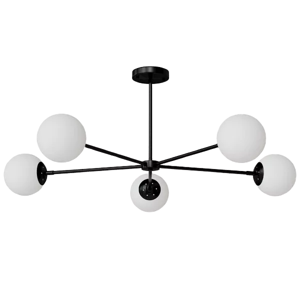 5-Light Black Chandelier with White Glass Shade For indoor