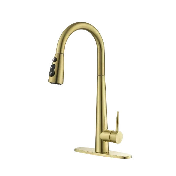 High Arc Single Handle Kitchen Faucet with Pull Down Sprayer in Brushed Gold