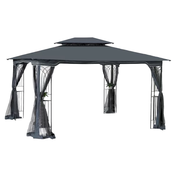Outdoor Patio Gazebo Canopy Tent With Ventilated Double Roof And Mosquito Net in Gray Color
