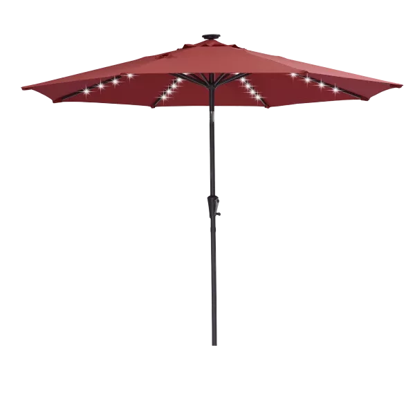 Patio Umbrella Outdoor Solar Powered LED Lighted Umbrella in Red Color