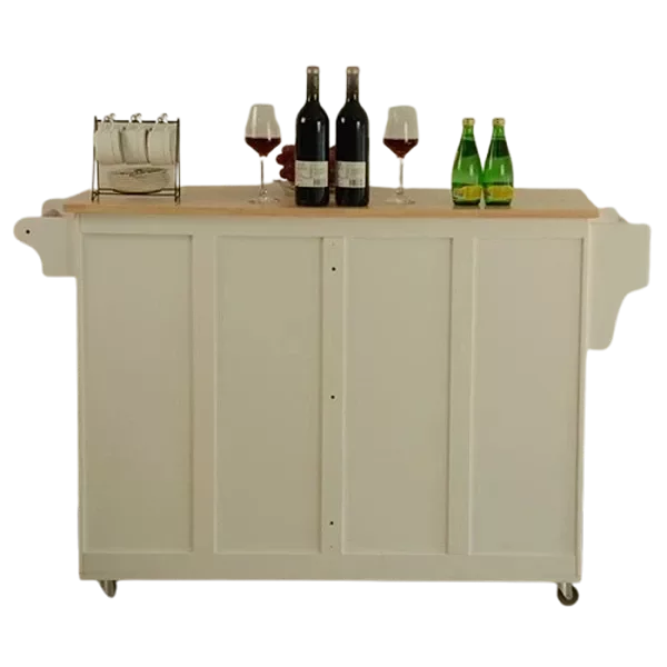 Kitchen Island & Kitchen Cart, Mobile Kitchen Island, Rubber Wood Top, Big & Adjustable Shelf Inside Cabinet for Different Utensils, Luxury Design Fits Party at Different Site.