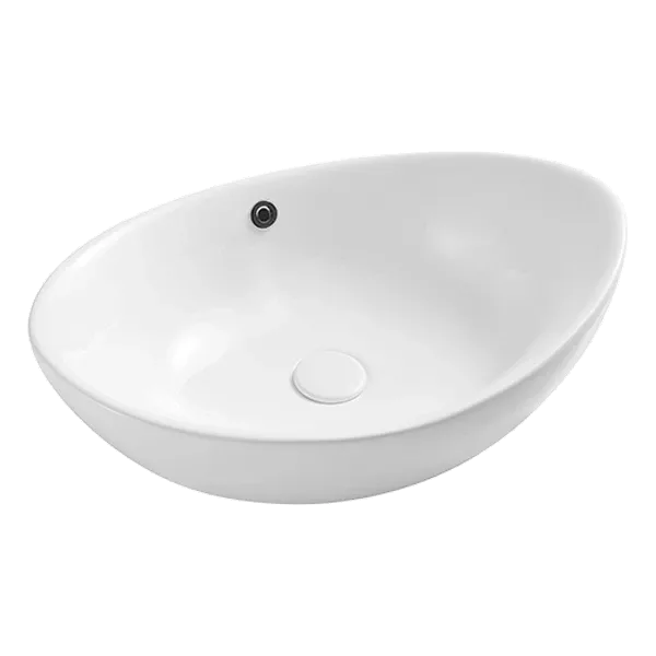 White Ceramic Oval Vessel Bathroom Sink with Popup drain and Overflow