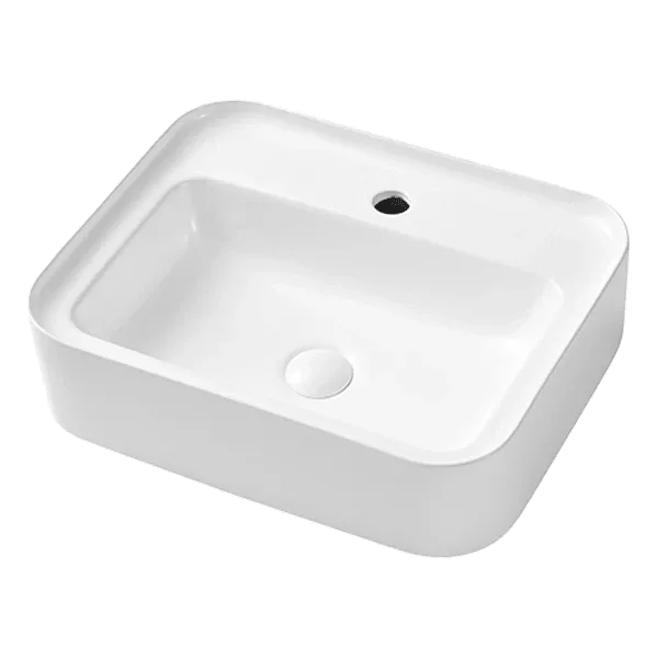 Wall-mounted White Ceramic Rectangular Bathroom Vessel Sink with Drain