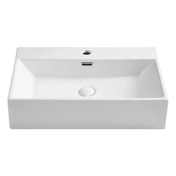 Ceramic Rectangular Vessel Bathroom Sink with Overflow in White