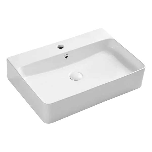 Ceramic Rectangular Wall-Mounted White Bathroom Sink with Overflow