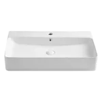 Ceramic Rectangle Vessel Sink with Overflow and Pop-Up Drain in White