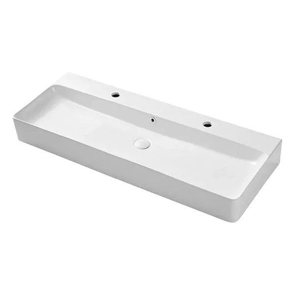 Ceramic Rectangle Vessel Sink with Overflow and Pop-Up Drain in White