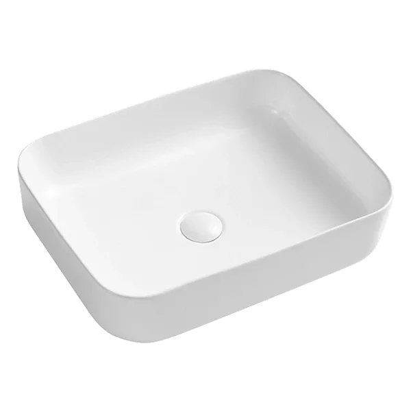 White Ceramic Rectangular Sink with center Pop Up Drain