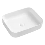 Single Bowl White Ceramic Rectangular Bathroom Vessel Sink with Pop Up Drain